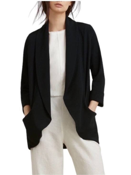 Aritzia Sweaters - ARITZIA WILFRED Chevalier Jacket Cropped Sleeves Black Loose Fit Size Medium 6